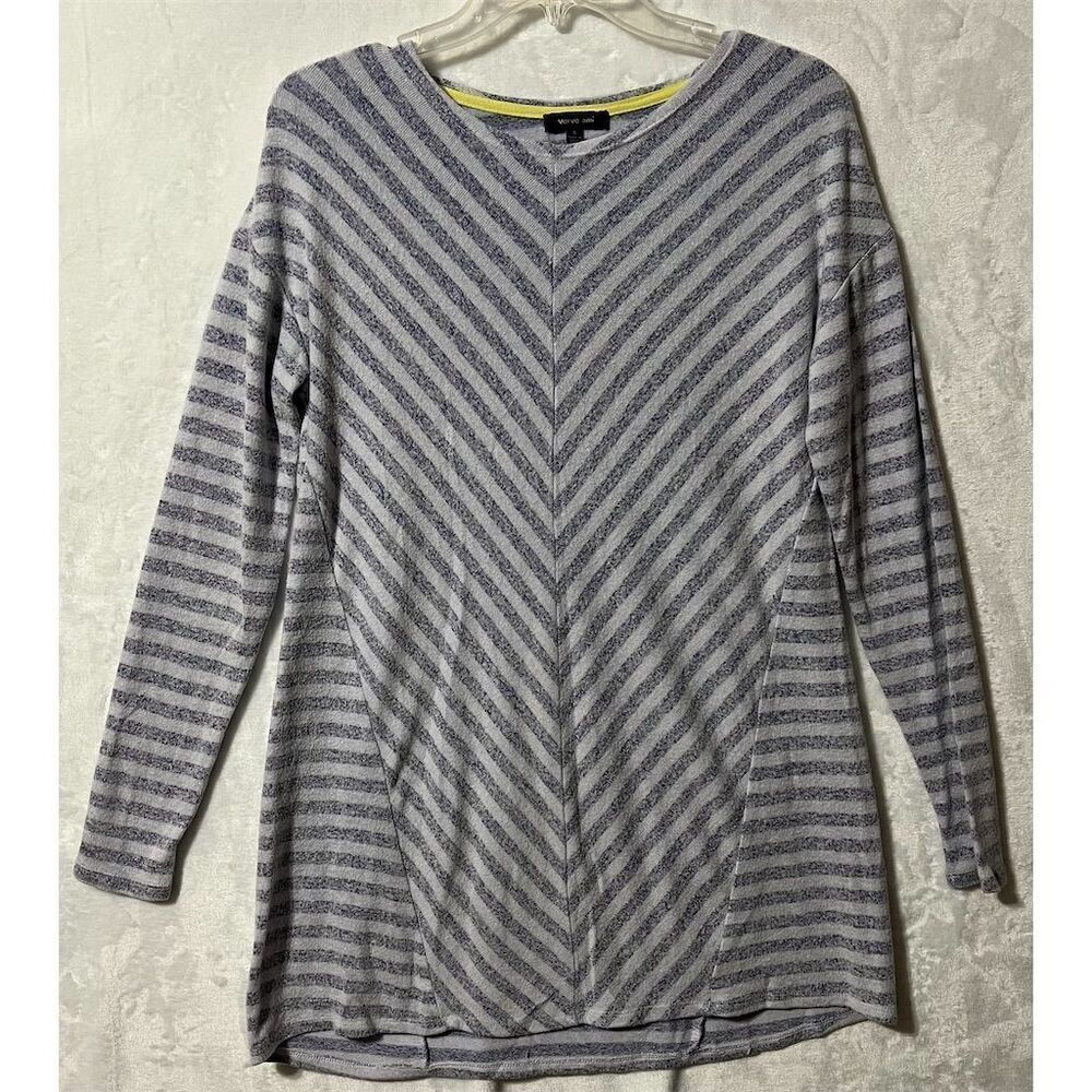 Verve Ami Women's Gray Striped V-Neck Long Sleeve Tunic Top Size S